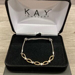 925 Sterling Silver Slide Bracelet w/10K Yellow Gold Diamond Accents 7.44g